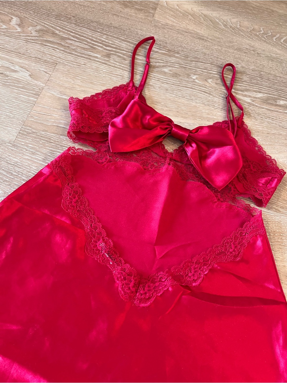 Victoria's Secret Red Satin & Lace Chemise with Bow